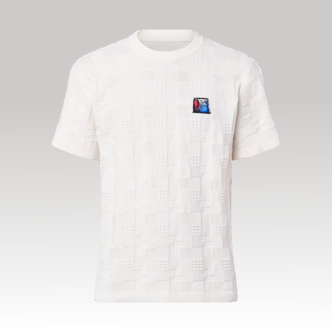 Damier Jacquard Short-Sleeved Cotton Crewneck