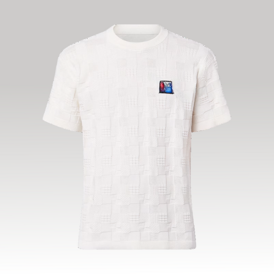 Damier Jacquard Short-Sleeved Cotton Crewneck