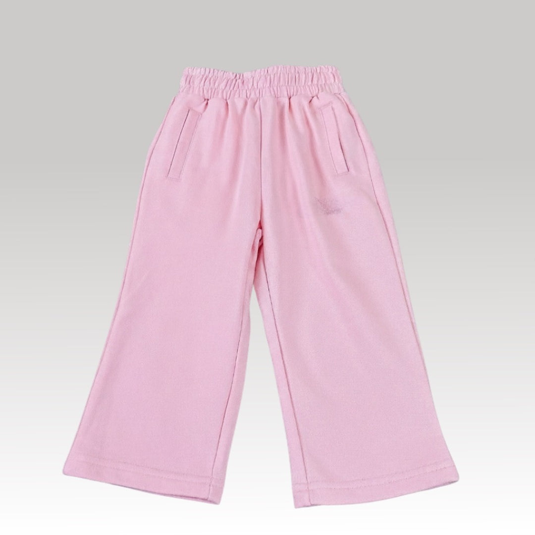 Kids Pink Logo Embroidered Wide Leg Pants