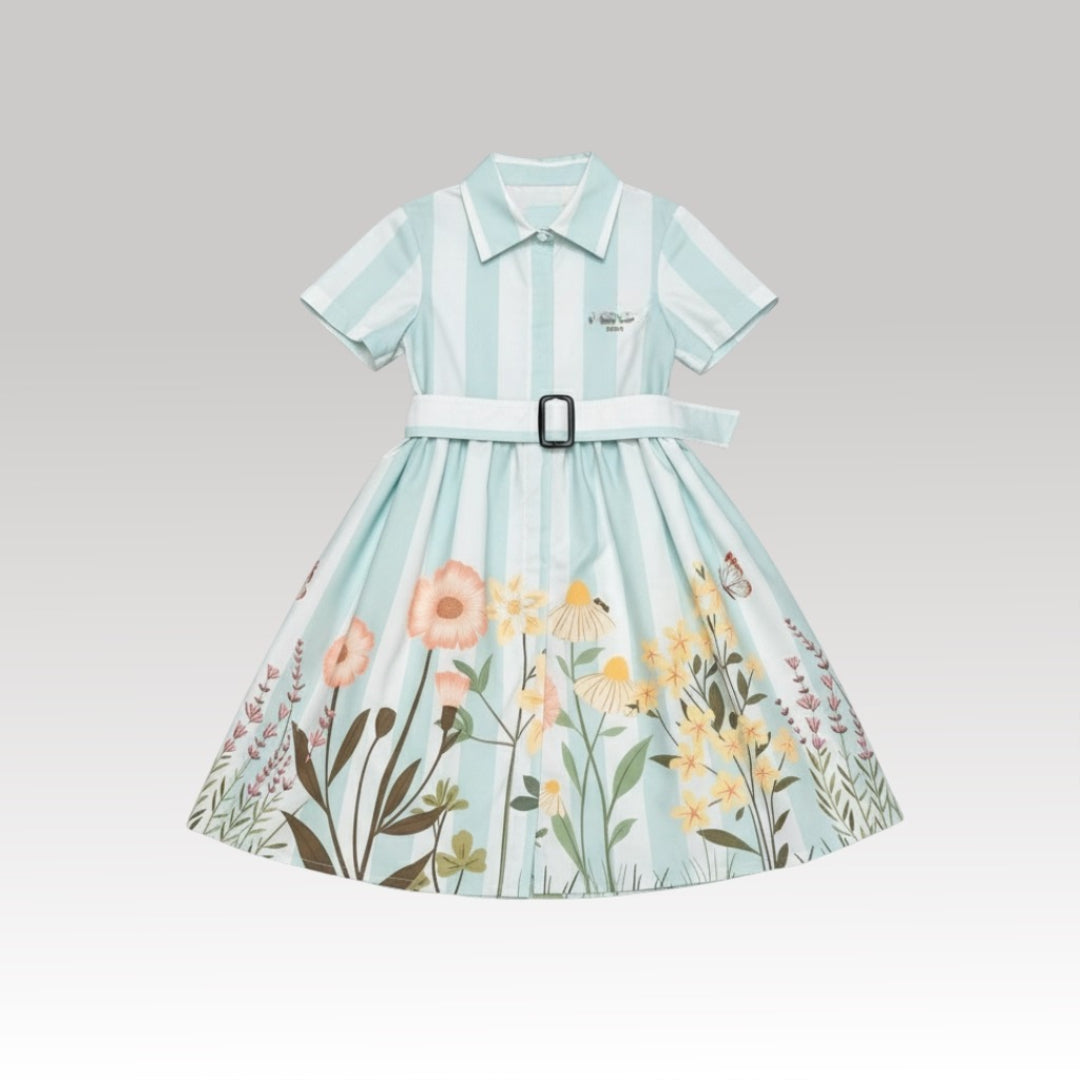 Kids Striped Floral Shirt Dress