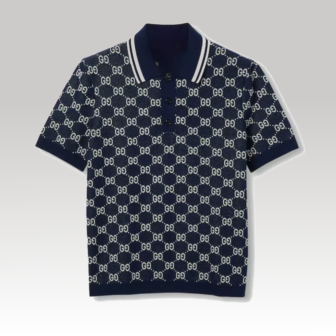 GG Cotton Knit Jacquard Polo Shirt