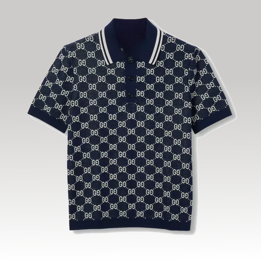 GG Cotton Knit Jacquard Polo Shirt