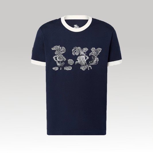 Graphic Intarsia Short-Sleeved Cotton Crewneck