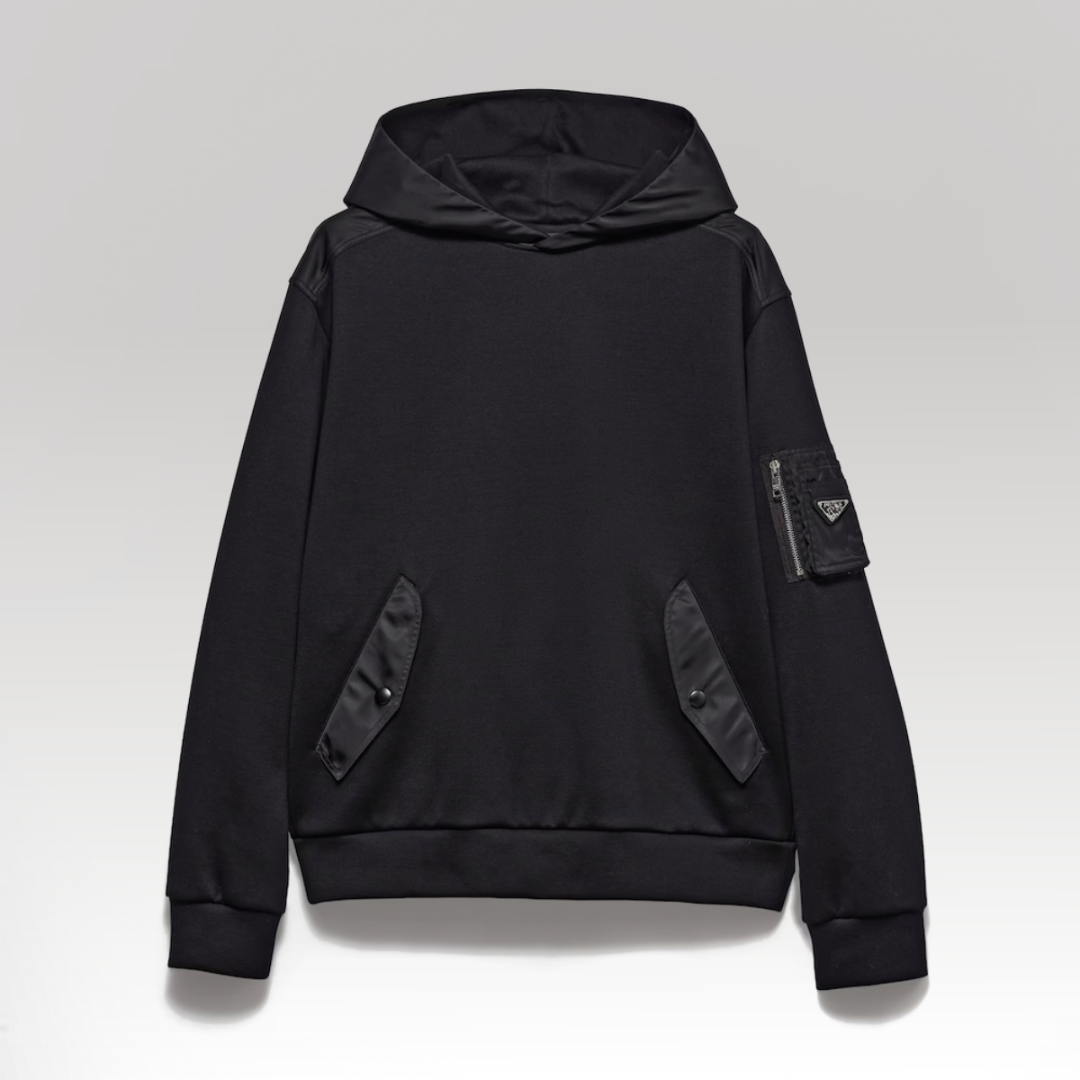 Hooded Sweatshirt In Cotton Fleece And Re-Nylon