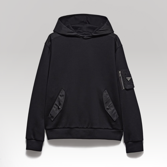 Hooded Sweatshirt In Cotton Fleece And Re-Nylon