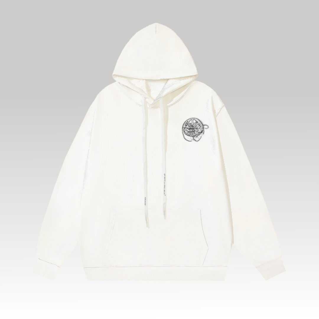 Hand Arrow Boxy White Oversized Hoodie