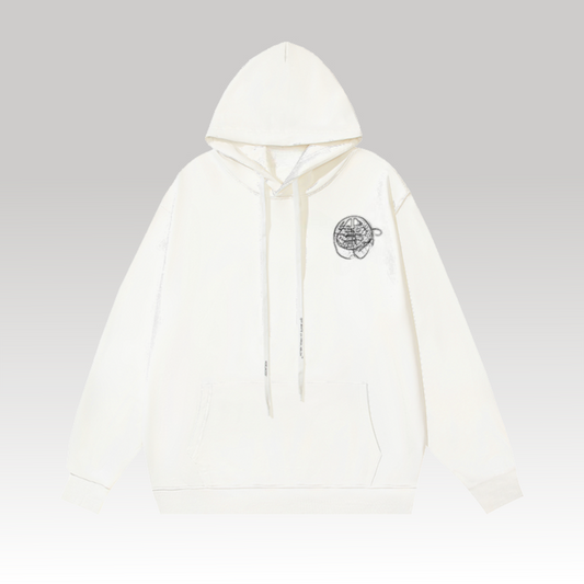 Hand Arrow Boxy White Oversized Hoodie
