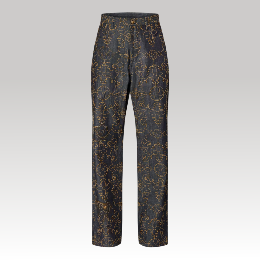 Embroidered Denim Pants