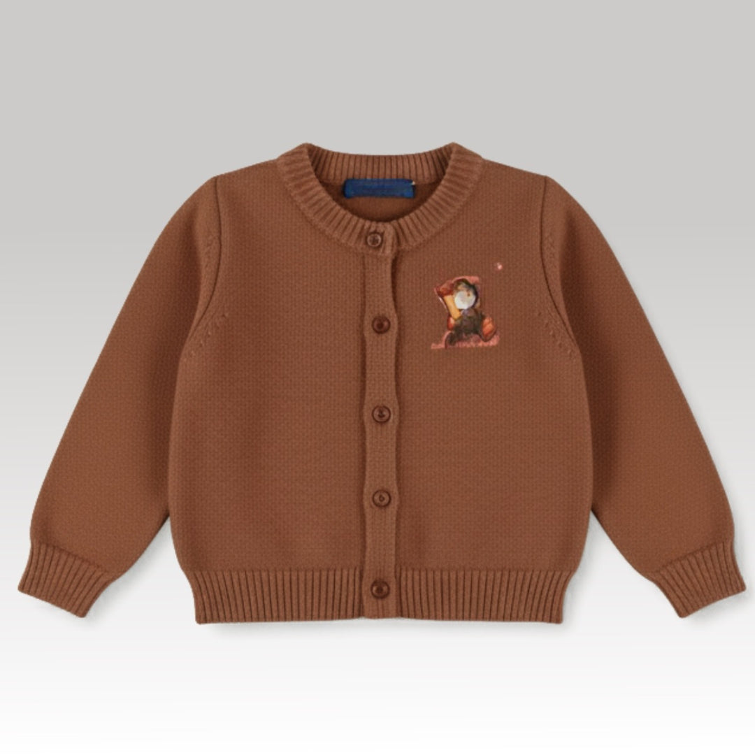 Kids Mario Monogram Cardigan Brown