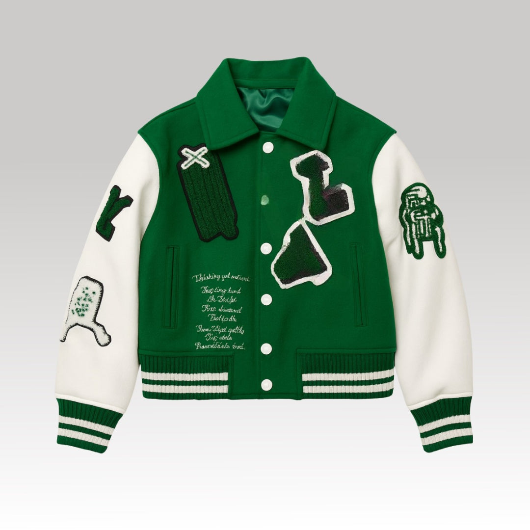 Kids Green Patch Varsity Jacket