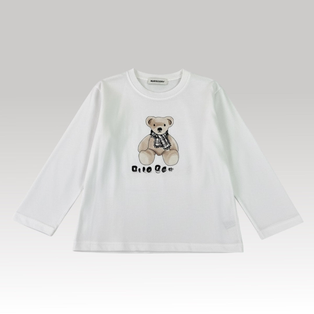 Kids White Long Sleeve Bear Shirt