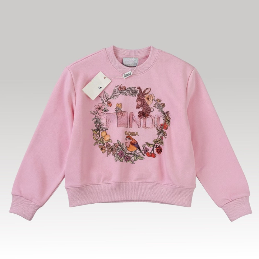 Kids Floral Wreath Embroidered Sweatshirt Pink