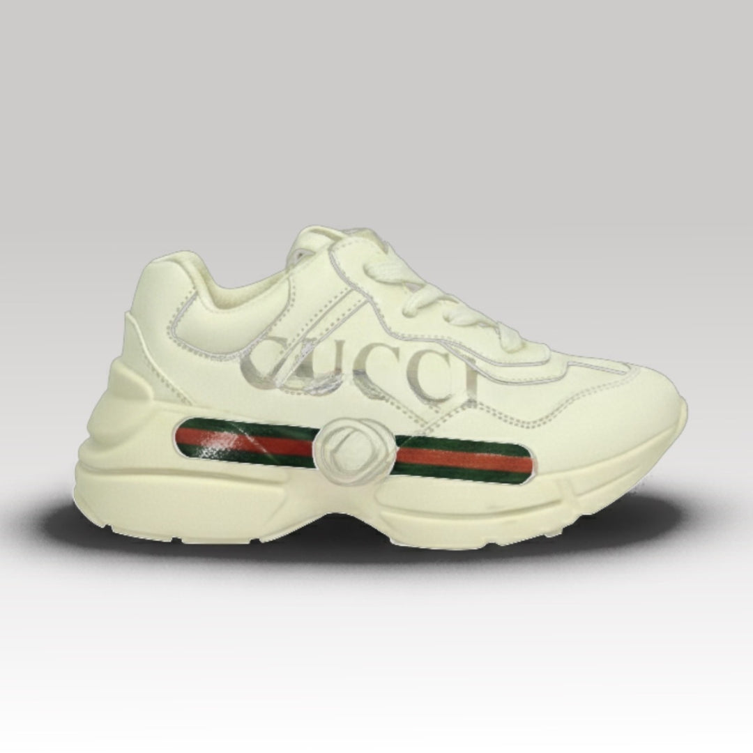 Rhyton Leather Sneaker with Web & Interlocking G