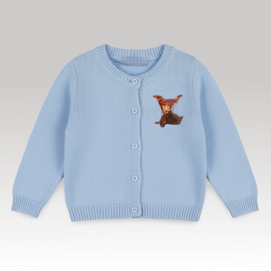 Kids Mario Monogram Cardigan Light Blue