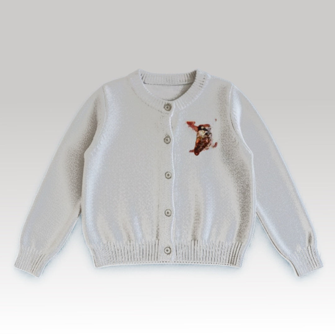 Kids Mario Monogram Cardigan Grey