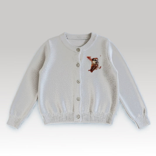 Kids Mario Monogram Cardigan Grey