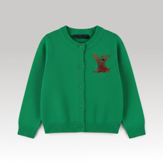 Kids Mario Monogram Cardigan Green