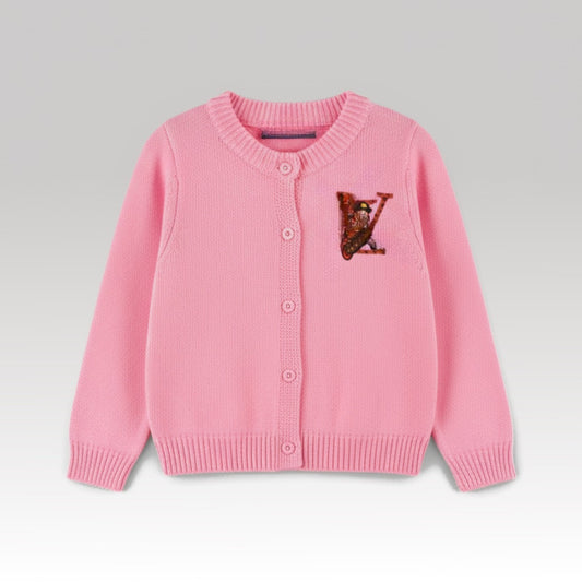 Kids Mario Monogram Cardigan Pink