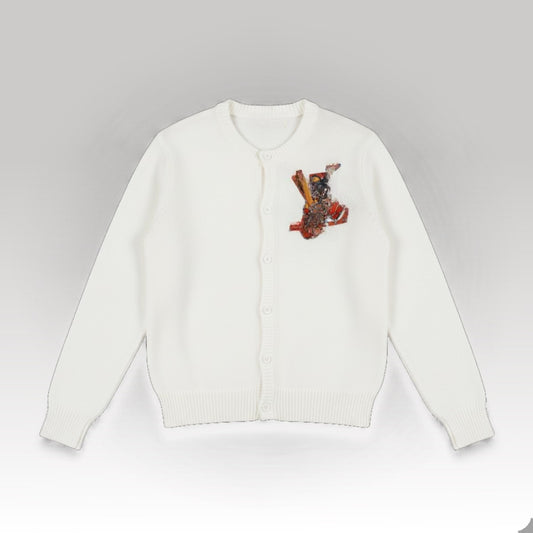 Kids Mario Monogram Cardigan White