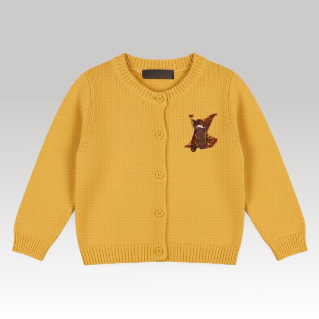 Kids Mario Monogram Cardigan Yellow