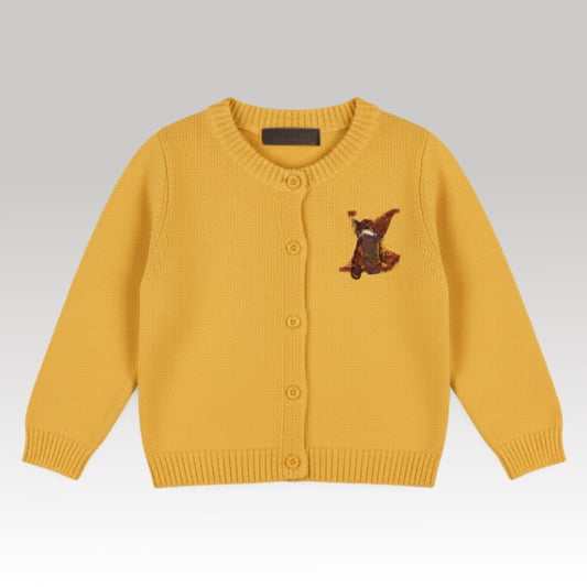 Kids Mario Monogram Cardigan Yellow