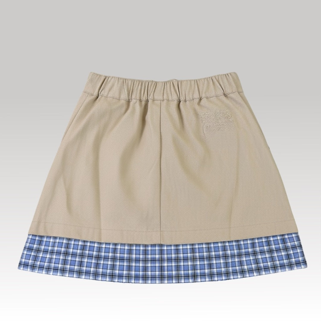 Kids Pleated Check Panel Skirt Beige & Blue