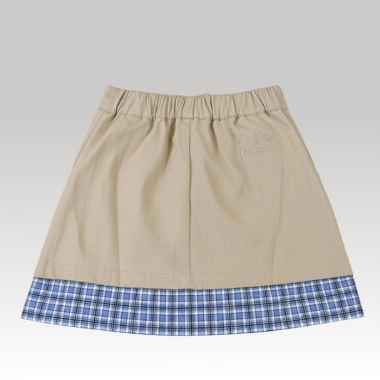 Kids Pleated Check Panel Skirt Beige & Blue