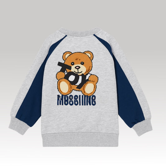 Kids Teddy Bear Raglan Sweatshirt Grey & Navy