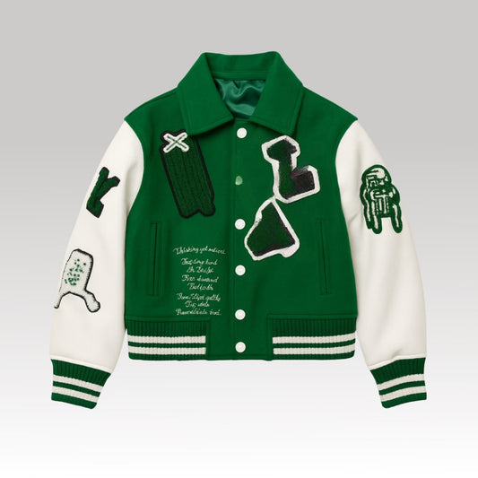 Kids Green Patch Varsity Jacket